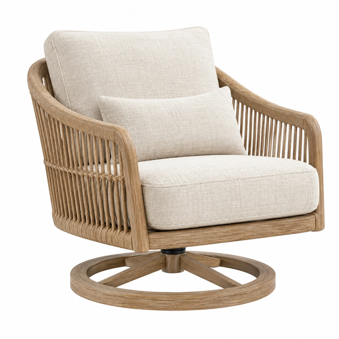 Drehsessel 85 x 82 x 91 cm Holzgeflecht Beige Naturbraun mit